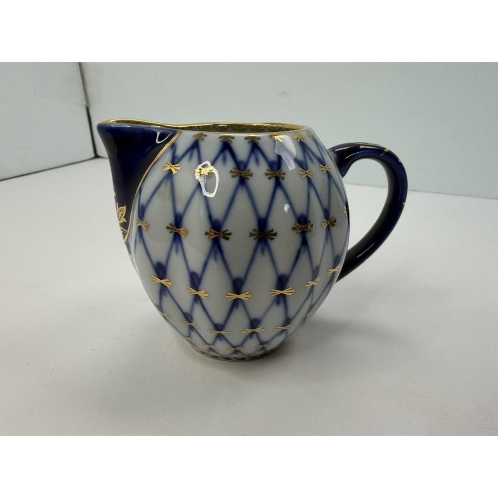 Lomonosov Porcelain Cobalt Blue Net Russia Mini Creamer 3 1/8"